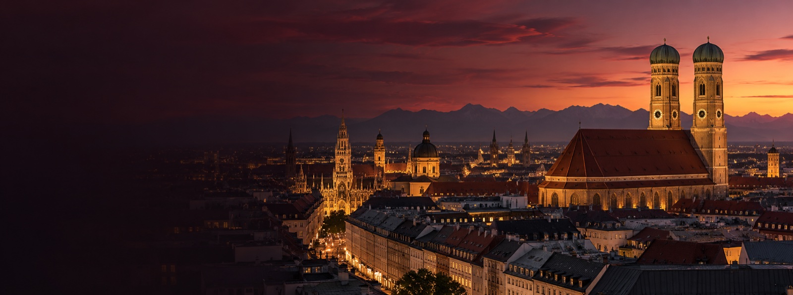 Stadtmotiv aus München bei Abenddämmerung